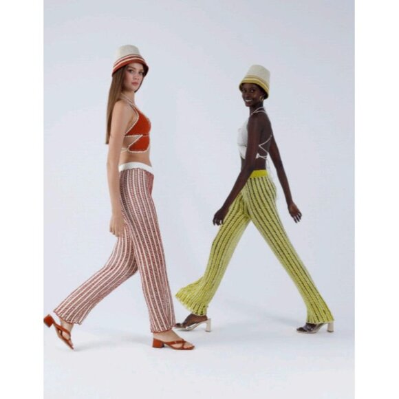 NWT My Beachy Side Hand-Crochet Elastic Waist Pants Gold Flame Size S - Picture 1 of 9